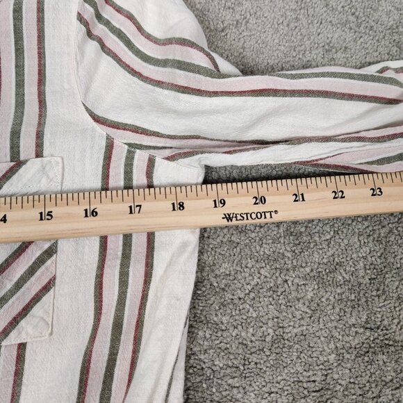 My STYLE Women's Shirt Size M Striped White Green Tie Cotton Viscose Casual Chic - Picture 7 of 8